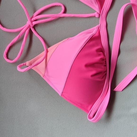 PINK Victoria's Secret Bikini Halter Top Padded Multi Color Pink Pattern Barbie - Picture 2 of 8